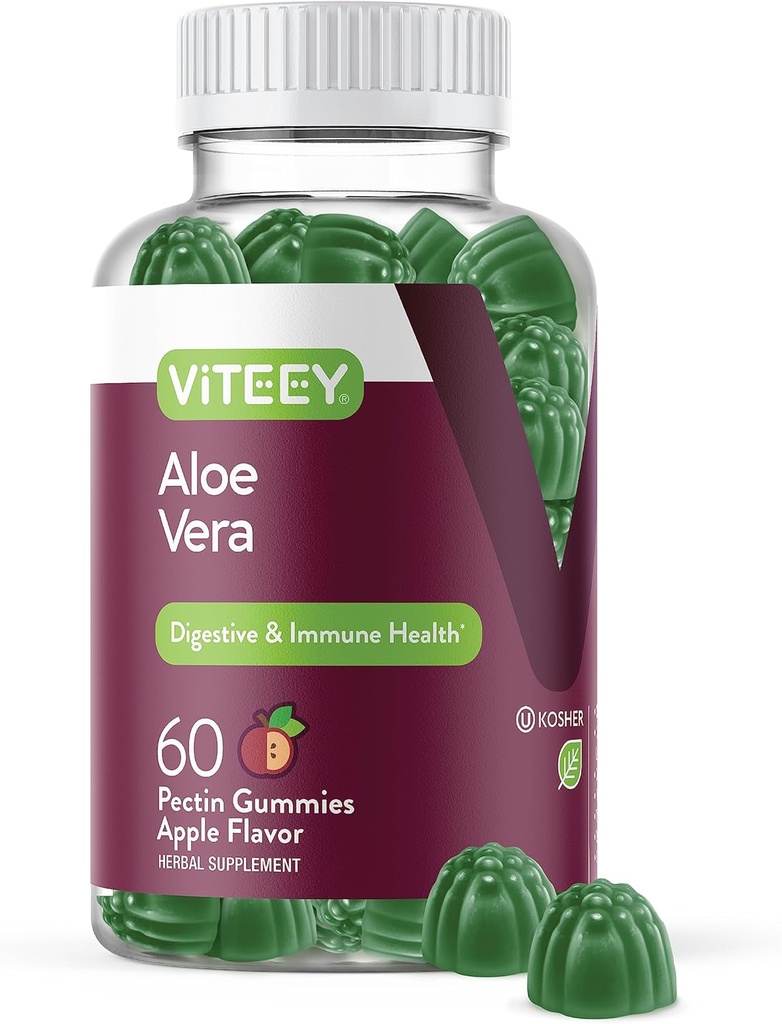 Viteey Aloe Vera Gummies dla dorosłych - 50mg - Pomoc w trawieniu i leczeniu immunologicznym - Aloe Vera Supplement - Wegan, Żelatyna Free, Gluten Free, GMO Free, Smaczne Malina do żucia Gummy