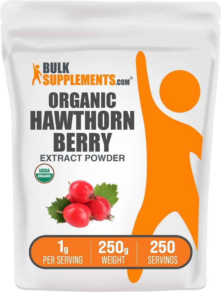 BulkSupplements.com Organic Hawthorn Berry Extract Powder - Hawthorn Berry Supplement - Herbal & Gluten Free, 1g per Serving, 250g (8.8 oz) (Opakowanie po 1)