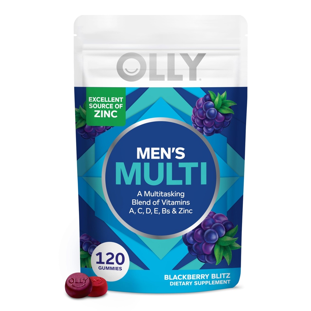 OLLY Men 's Multivitamin Gummy, Wsparcie immunologiczne, Witaminy A, C, D, E, B, Likopen, Cynk, BlackBerry, 60 Day Supply - 120 Count