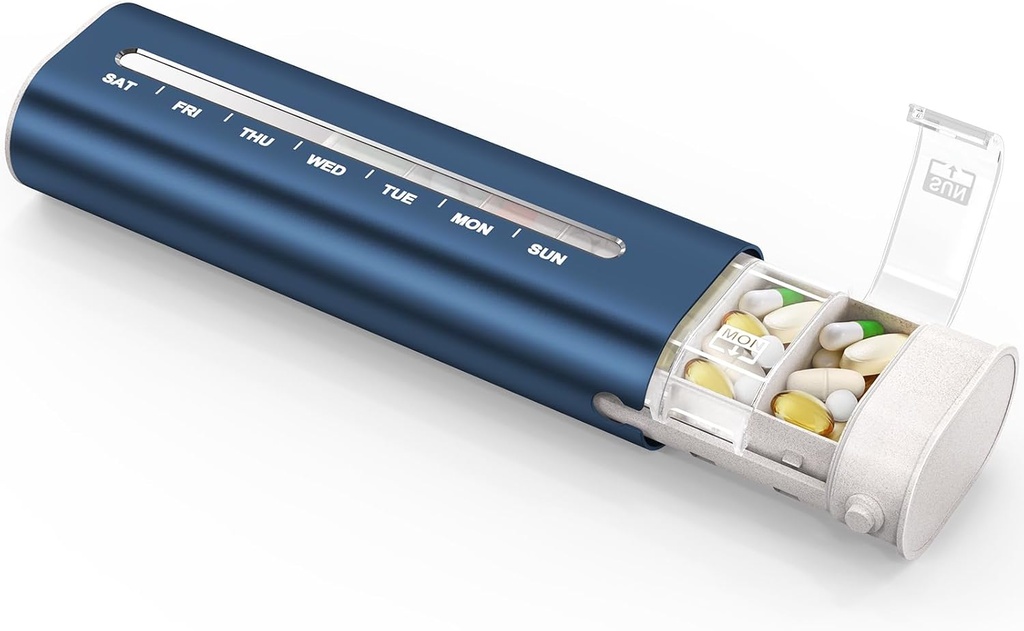 Zannaki Aluminium 7 Dzień Cotygodniowy Pill Organizator, Przenośny pióro przypadku podróży z trzema warstwami uszczelnienia, Duża pojemność Cute Daily Pill Box, Pojemnik na tabletki na witaminy, Pigułki, Suplementy i Medycyna