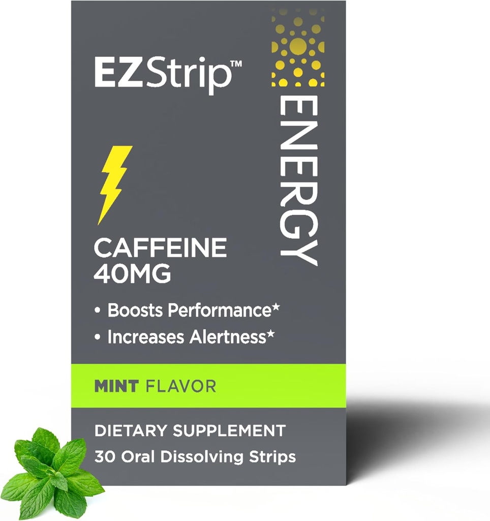 Suplementy energetyczne - Ment Flavor, 30 Count - Rozpuszczanie paski z 40mg kofeiny pomóc Energize swój dzień i wydajność Boost - Made in USA, Cukier i Gluten- Free