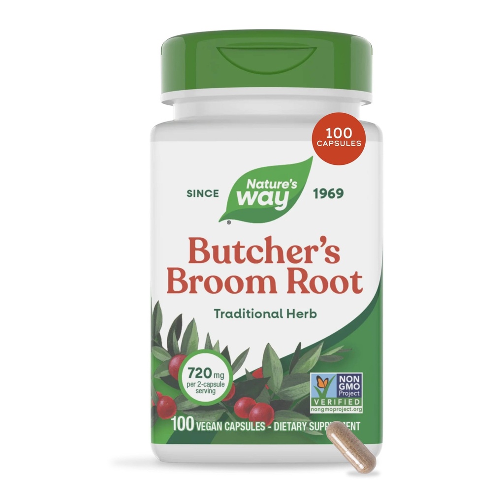 Broom Nature 's Way Butcher' s, Traditional Herb, 720 mg na 2- Capsule Serving, Projekt niezmodyfikowany genetycznie, 100 Kapsułek wegańskich (Packaging May Vary)