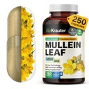 BIO KRAUTER Mullein Capsules 1200 mg 250 Count - Pure Vegan Mullein Leaf Extract for Lungs - 125 Days of Supply - Lung Cleanse & Rescue Supplements - No Fillers, Non-GMO