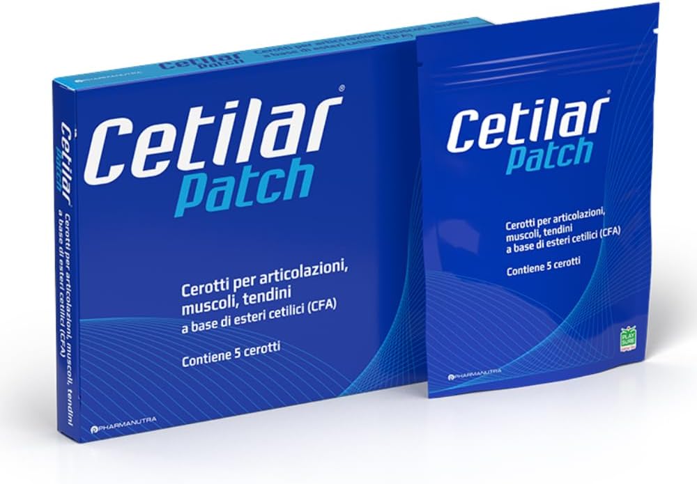 Cetilar Patch – 5 Disposable Patches with Patented Cetylated Fatty Acids for Long-Lasting Joint & Muscle Pain Relief, Improved Mobility, and Sports Recovery – Sweat & Water Resistant – Doping Free