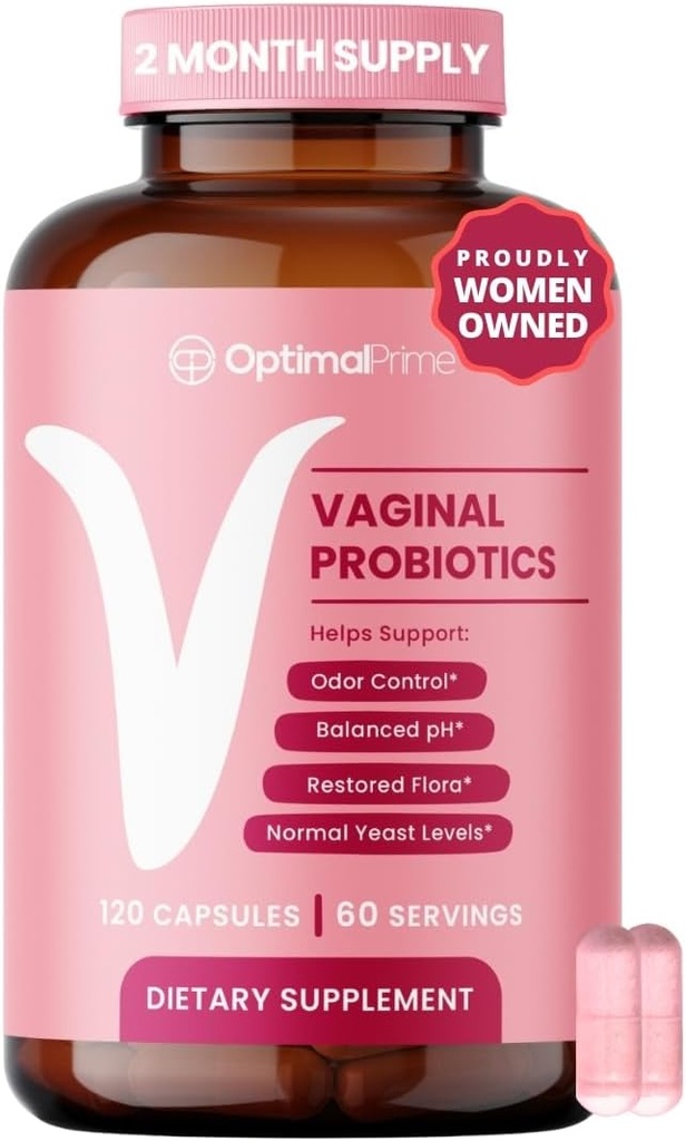 Optimal Prime Probiotyki waginalne dla kobiet z prebiotykami, ekstrakt żurawinowy, i Lactobacillus Probiotic Mieszanka, Wspiera zdrowe Flora pochwy, Kontrola zapachu, pH Równowaga, 2 Dostawy miesiąc, 120 Kapsułki