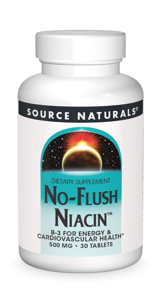 Źródło Naturals No- Flush Niacin, B-3 for Energy & Cardiovical Health * 500 mg - 30 tabletek
