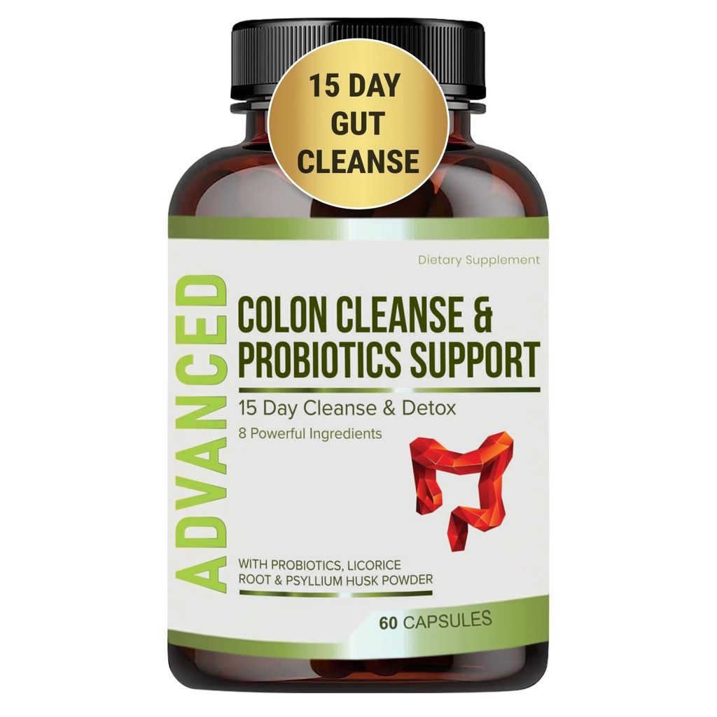 15 dzień Gut Cleanse Detox dla kobiet i mężczyzn - Zaawansowane 15 dni Colon Cleanse z Probiotyki i Pyllium Husk dla Zaparcia Relief, Digestive Health, Colon Cleanser & Gut Health.60 Czapki.