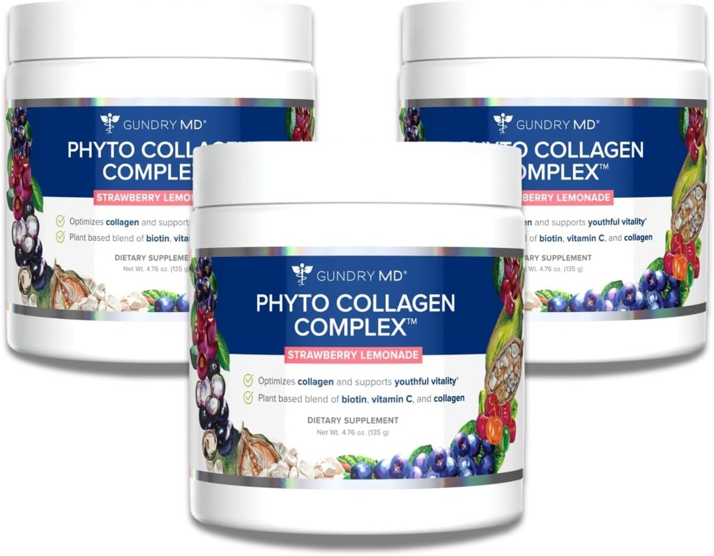 Gundry MD Phyto Collagen Complex, Strength Supplement Multivitamin Powder z witaminą C, aminokwasy i polifenole - Lemoniada truskawkowa (3)