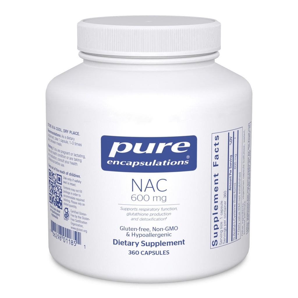 Pure Encapsulations NAC 600 mg - N- Acetyl Cysteine NAC Supplement for Lung Health & Immune Support, Liver Support & Antioksydants * - with Freeform N- Acetyl- L- Cysteine - 360 Capsules