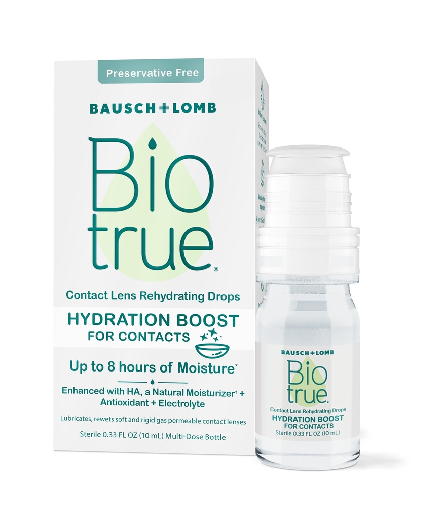Biotrue Hydration Boost for Contacts, Rehydranting Eye Drops for Dry Eyes, Conservative Free, Refresses, Lubrykates & Moisturizes Lenses, Rewetting Eye Drops, 0.33 FL Oz (Opakowanie 1)