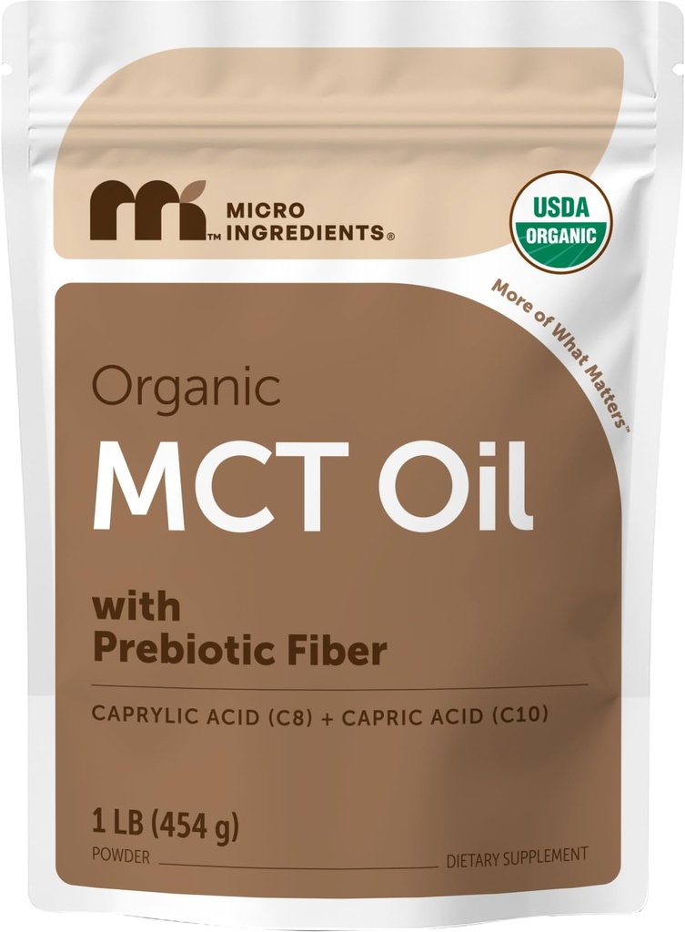 Organiczny MCT Oil Powder z włókna prebiotycznego, 1 funt (16 unce), Szybkie paliwo do ciała i mózgu, C8 MCT Oil do kawy Creamer, Bez GMO, Keto Diet, Wegan