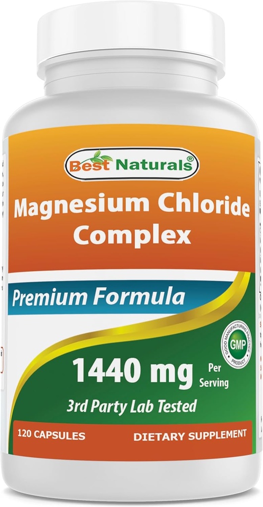 Najlepsi naturalni Chlorek magnezu (Cloruro De Magnesio) Kompleks 1440 mg na jedną porcję - 120 kapsułek