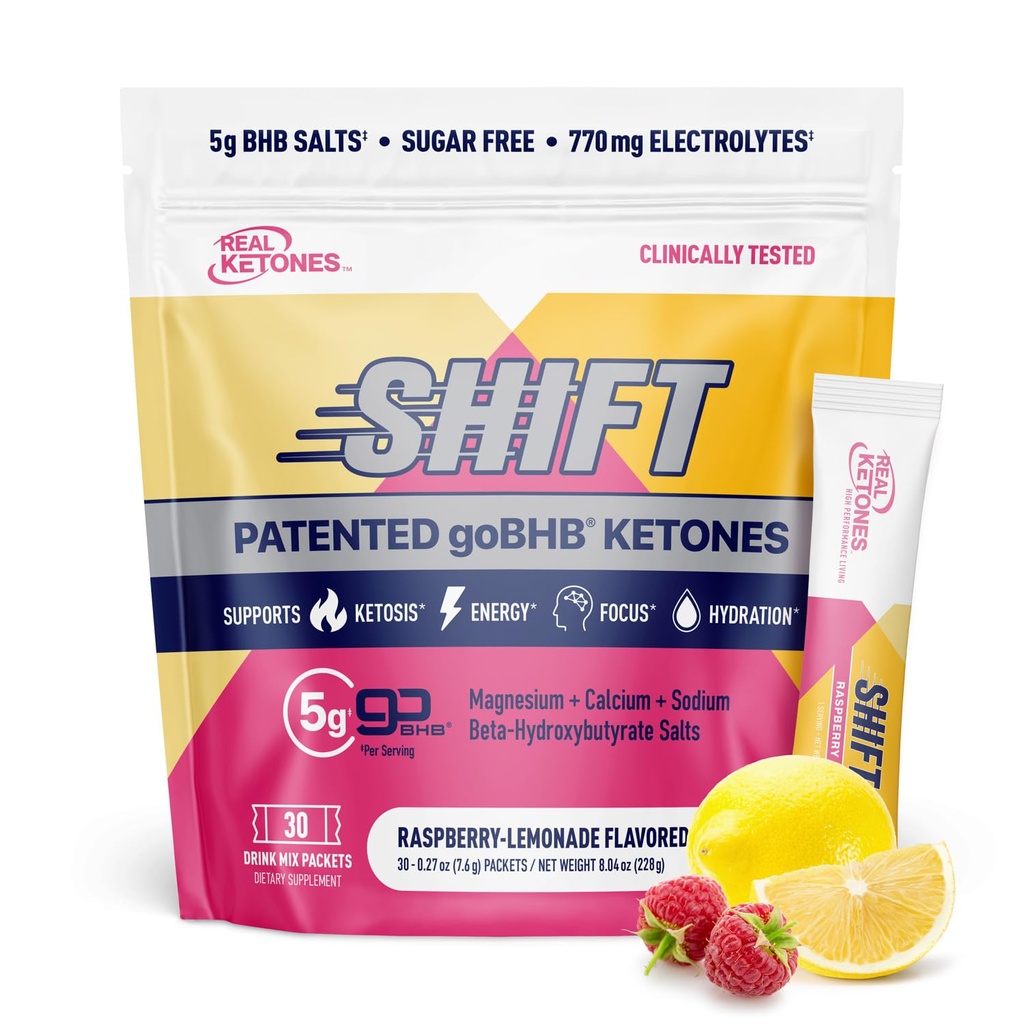 Real Ketones BHB Exogenous Ketones Drink Mix Pakiety 124; Electrolytes w proszku bez cukru, 4 Główne posty Electrolytes Plus Hydrating Opatentowane Keto BHB - 30 Licznik Raspberry Lemoniada