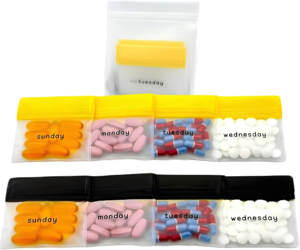 Pigułki AM / PM Pouch Bags for Travel 7- Day, Pigułki wielokrotnego użytku z Days of The Week Labels, Duża pojemność dla witamin i suplementów, Pigułki, Wielozadaniowy Organizator Medycyny (z Pigułki Cutter)