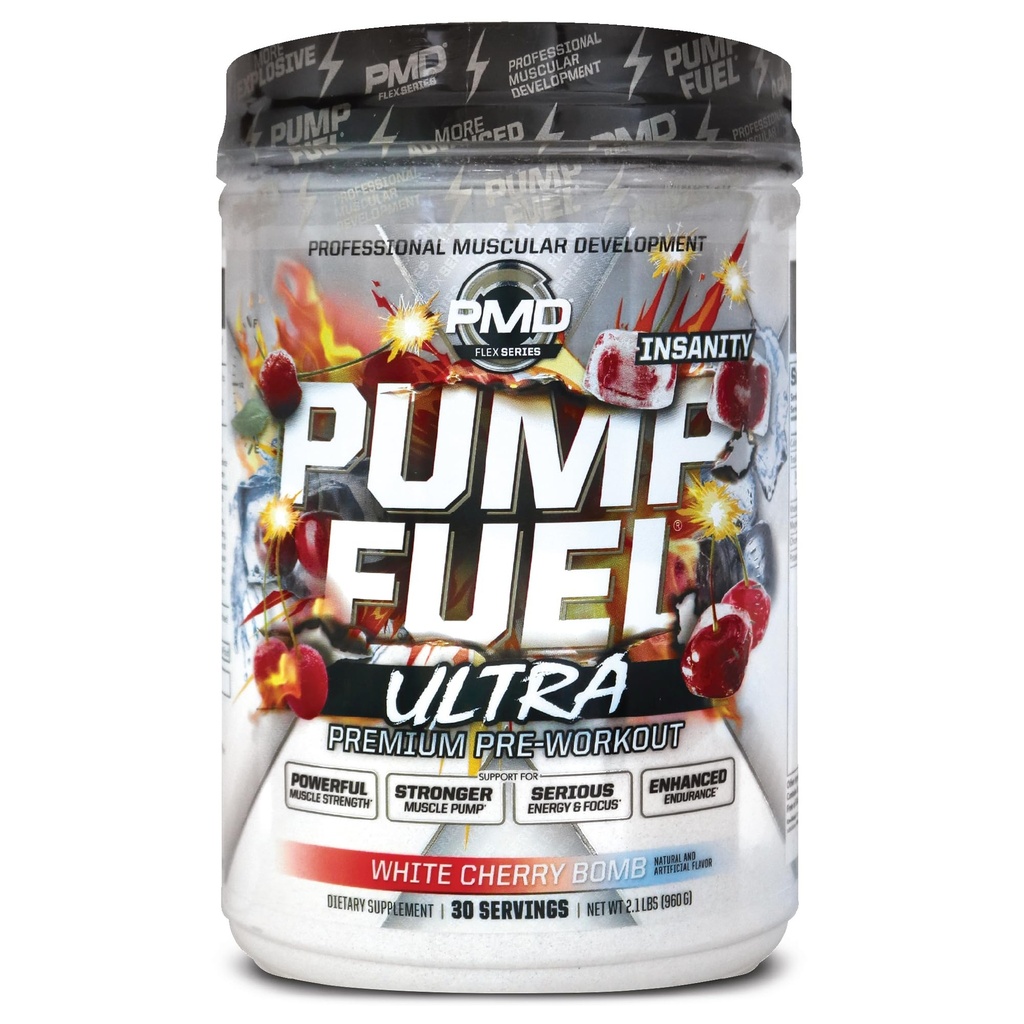 PMD Sports Pump Fuel Ultra Insanity - Premium Pre Workout Powder & Pompa mięśniowa, Greater Focus, Endurance & Recovery, Premium Creatine, Arginine & Beta Alanine - Cherry Bombsicle (30 Służenie)