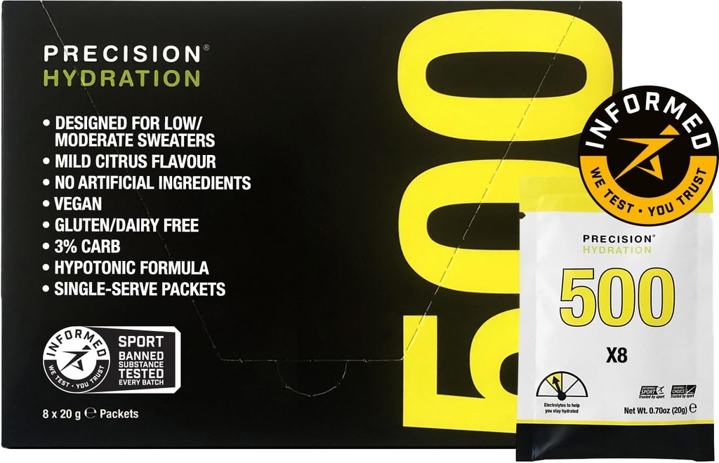 Precision Hydration Electrolyte Drink Mix - Wszystkie naturalne proszki wielowarstwowe Electrolyte - Indywidualne wodoodporne Słupki - Gluten / Dairy Free (500mg / L - żółty pakiet, opakowanie po 8)