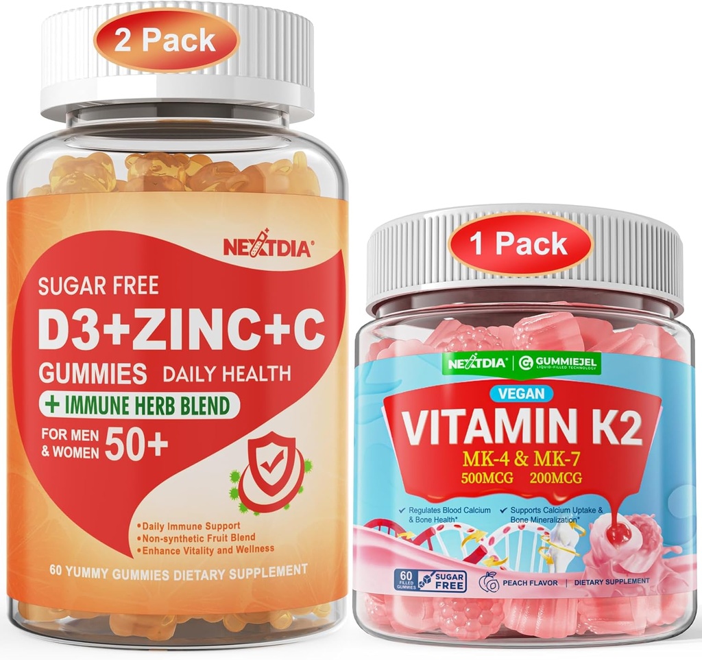 Paleta: Witamina C + D3 + Gumiaki cynku dla dorosłych 50 + & Gumiaki witaminy K2