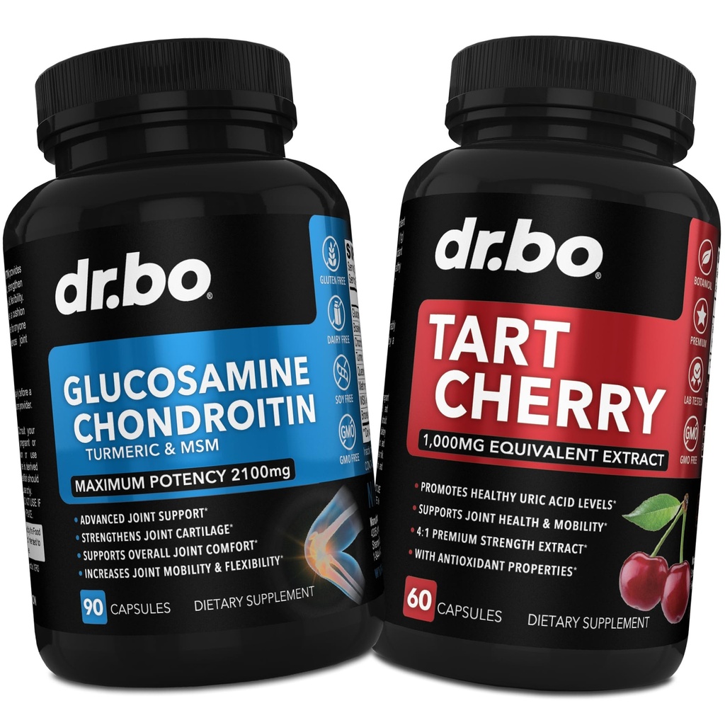 Glukozamina Chondroitin MSM Turmeric & Tart Cherry - Joint Health Supplement Knee Bone & Joints, Oczyszczenie kwasu moczowego Flush Antioksydant Pills - Joint Support Pills & Tart Cherry Extract kapsułki