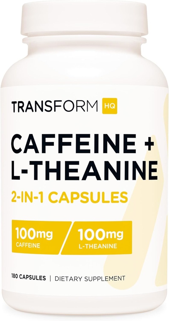 TransformHQ Kofeina & L- Theanine (100 mg każdy) 180 Czapki - Gluten Free, Non-GMO