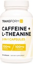 TransformHQ Kofeina & L- Theanine (100 mg każdy) 180 Czapki - Gluten Free, Non-GMO