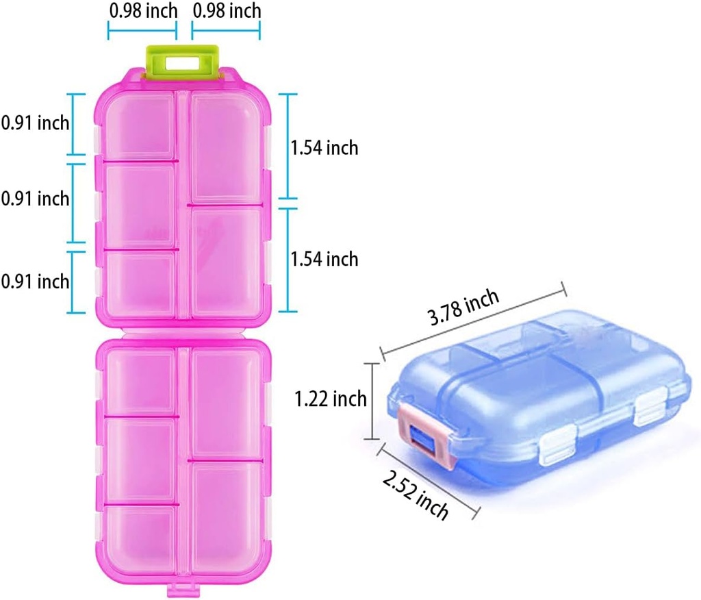 Mały Travel Pill Box Organizator, 10 Planowanie pilek, Przenośny składany Codzienne Medcine Container Capsule Dispenser do leków, Leki, Witamina, Olej rybny, Suplement, Niebieski
