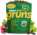 Gruns Adult Sugar-Free Super Zielone Gummies - Superfood Gummy Bears z Spirulina, Chlorella, Fiber & Prebiotyki dla zdrowia trawiennego, Suplement Adaptogen z 20 Witaminy i Minerały, 2 Tydzień dostaw