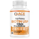 Wysoka potencja Biotin USP (D- Biotin 100,000mcg) - Superior Biotin, organiczna mąka ryżowa, kapsułki wegetariańskie dla włosów, skóry, & Myelin Health, Made in the USA (100mg / 90 kapsułki)