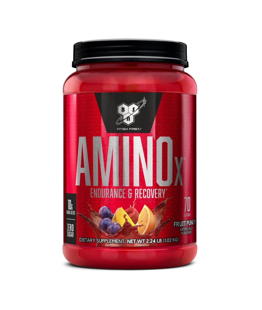 BSN Amino X Odzysk mięśni i Endurance Proszek z BCAA, 10 Gramy aminokwasów, Keto Friendly, Kofeina wolna, Endurance wsparcia, Zero cukru, Punch owoców, 70 porcji (Packaging May Vary)