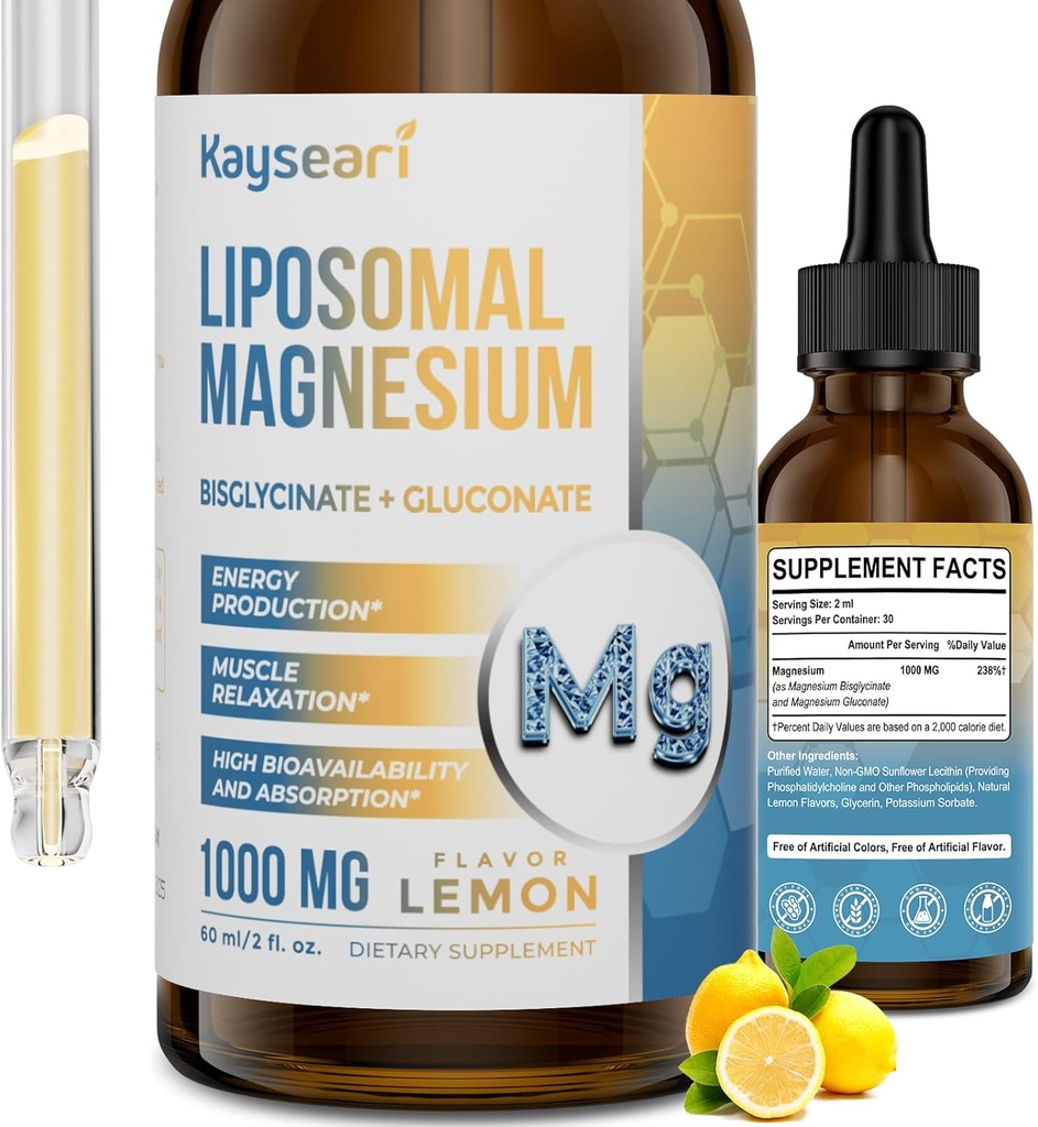 Wysoka wytrzymałość Krople magnezowe liposomalne, łatwo wchłaniane Chelatowane Formy Bisglicinatu magnezu i Glukonian magnezu, 60ML Lemon aromatyczne krople płynne
