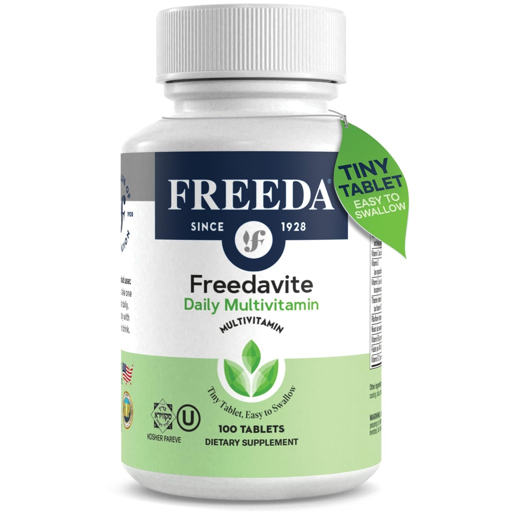 Freedavite Tiny Tablet - Modern Multivitamine for Men and Women - Witamina A, C, D, E, B1, B2, B6, B12, Biotin, Wapń, Cynk, Żelazko, Magnez, Mangan, Miedź, Selen, Jod - 100