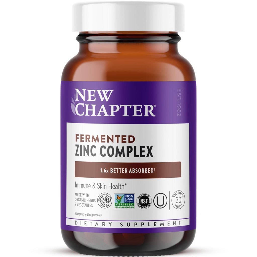 Nowy rozdział Cynk Suplement, Fermentowany Cynk Kompleks, One Daily for Immune Support + Zdrowie skóry, Mineral- Balansujący Formuła bogaty w miedzi, Łatwy do Połknięcia i Digest, 30 Hrabia (1 Miesiąc dostaw)