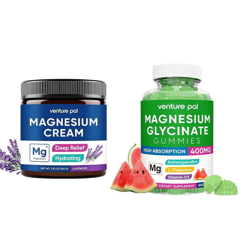 Venture Pal Moisturizing Magnezu Płyn Magnezu Glucynian Gummies 400mg z Ashwagandha
