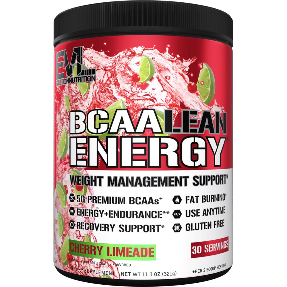 EVL BCAA Lean Energy Powder - Przed treningiem zielona herbata tłuszcz Burner Support with BCAA Amino Acids and Clean Energizers - Post Workout Recovery Drink for Lean Muscle Recovery - Cherry Limeade
