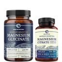 Magnezu Glycinate 400mg (120ct) & Magnezu Citrate 500 MG (60ct) < 124; Wysoka absorpcja, spokój, relaks, trawienie i wsparcie dla mięśni < 124; Witamina i żel mineralny niezmodyfikowany genetycznie