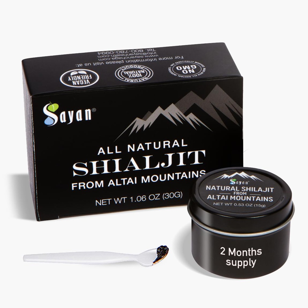 Sayan Pure Authentic Altai Shilajit Resin - 15 Grams, 2 Month Supply - Wysoka skuteczność Organic Fulvic Acid Supplement for Women and Men to Support Immune System, Energy, & Detox - Vegan, Non-GMO