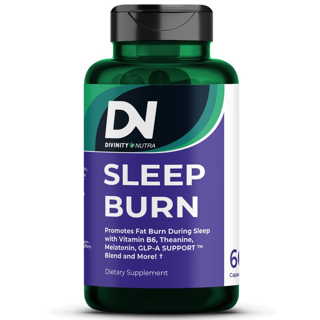 Sleep Burn Night Time Fat Burner, Night Shred Fat Burner i Natural Sleep Support for Men and Women, Metabolizm Booster z witaminą B6, L- Theanine Melatonin Astragalus Ceylon Cynamon Berberine 60ct