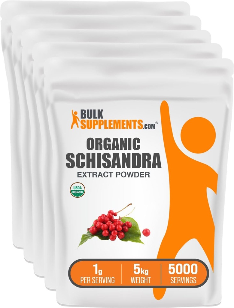 BulkSupplements.com Organic Schisandra Extract Powder - Schisandra Supplement, from Schisandra Berries - Herbal Supplement, Gluten Free - 1000mg na jedną porcję, 5kg (11 funtów) (opakowanie po 5 sztuk)
