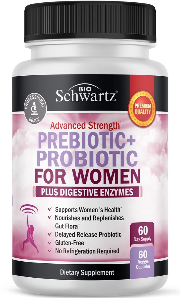 Prebiotyki i probiotyki dla kobiet - z czarnym Cohosh i Red Clover dla Gut, Vaginal i immunologicznego wsparcia zdrowia, All Food Digestive Enzymes Kapsułki, Lactobacillus Probiotic Supplement, 60 Count