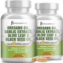 JB Wellness Oregano Oil, Ekstrakt czosnkowy, Olive Leaf, with Astragalus - Immune Support & Digestive Health Supplement for Women and Men - 120 Count