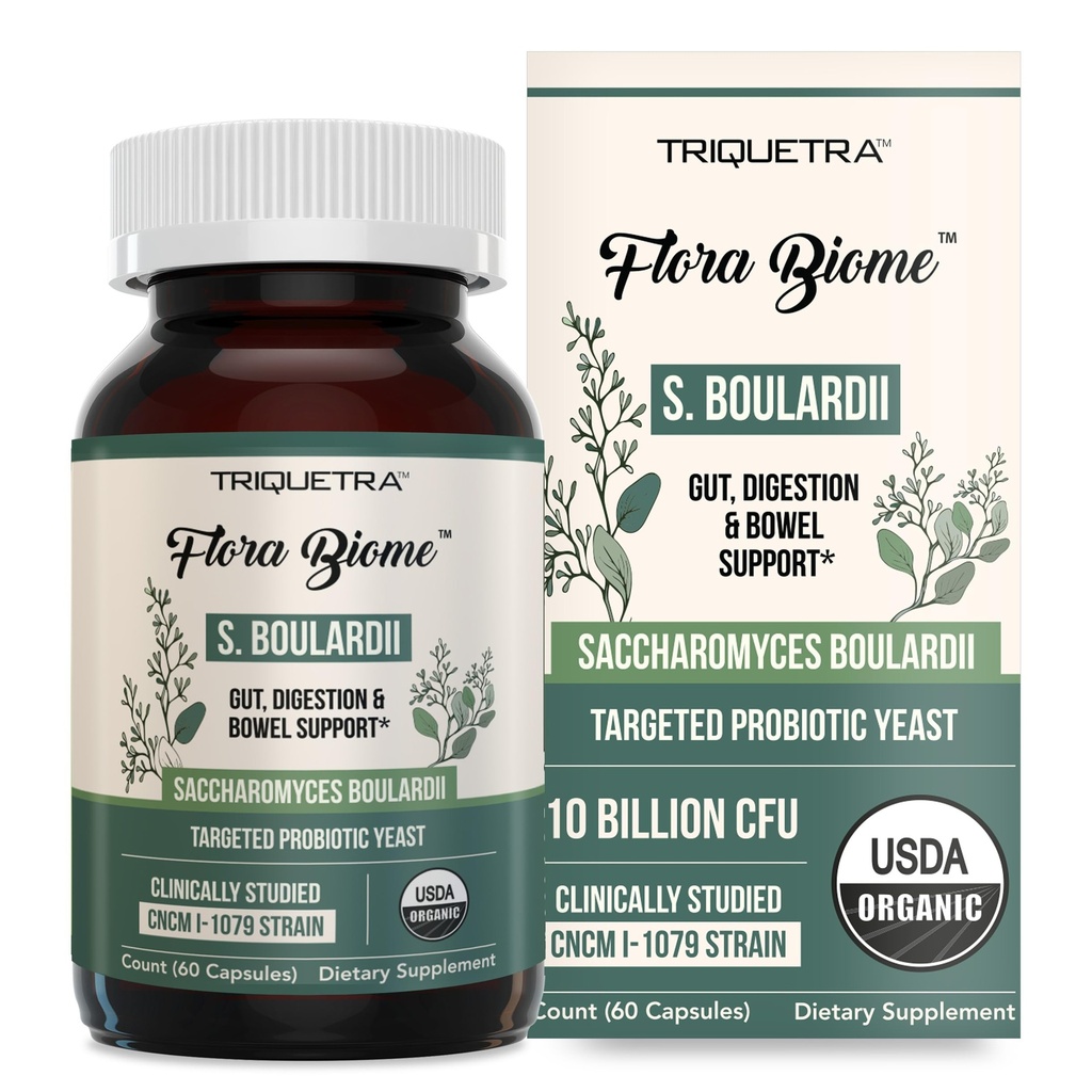 Organic Saccharomyces Boularii - 10 Billion CFU - Klinicznie zwalidowane CNCM I- 1079 Probiotic Strain - Gut, Trawienie i Zdrowa Kopuła Wsparcie - First Organic Form of S. Boulardii Probiotic - 60 Count