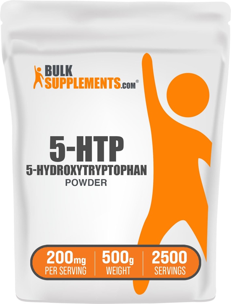 BulkSupplements.com 5- HTP Powder - 5- Hydroxytryptofan, 5 HTP Supplement - 5- HTP 200mg, Mood Supplement Supplement - Gluten Free, 200mg per Serving, 500g (1,1 lbs) (opakowanie po 1)