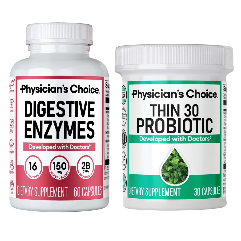 Choice lekarza - Beat Bloat + Wsparcie zarządzania wagą Pasek: Enzymy trawienne + Thin- 30 Probiotyczne