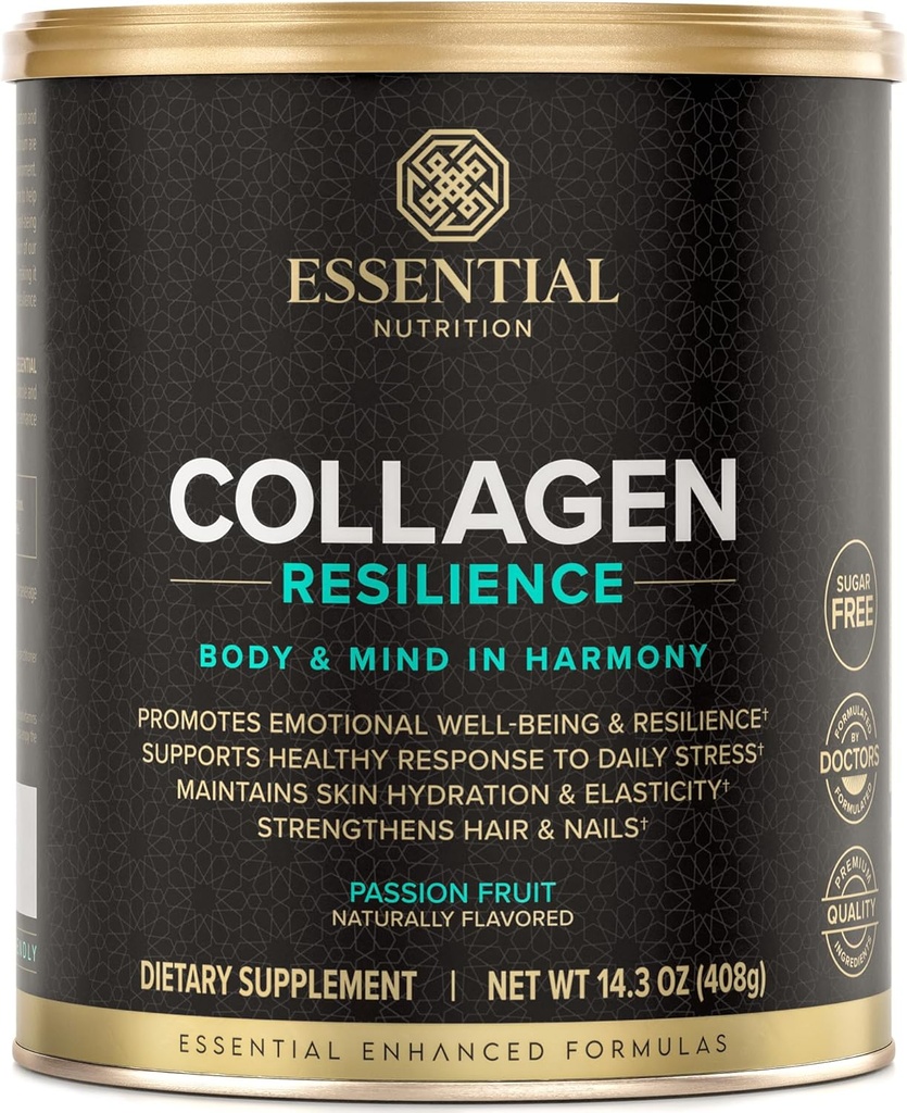 Esencjonalny Kolagen odżywczy Resilience - Zhydrolizowany Kolagen Peptydów Proszek z kwasem hialuronowym, Krzem, Amino- Kwasy i Passion Flower Extract - Passion Fruit - 14.3 oz (30 Sług)