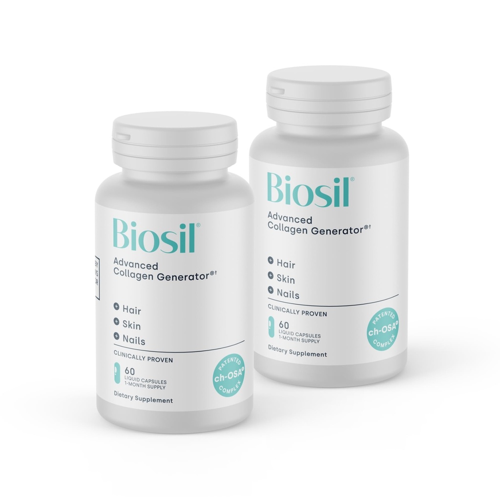 Biosil Colagen Booster Supplement - 60 Kapsułek płynnych, Opakowanie 2 - Opatentowany aktywator ch- OSA do skóry, włosów, paznokci i łączników - Wspiera naturalną produkcję - 60- Day Supply