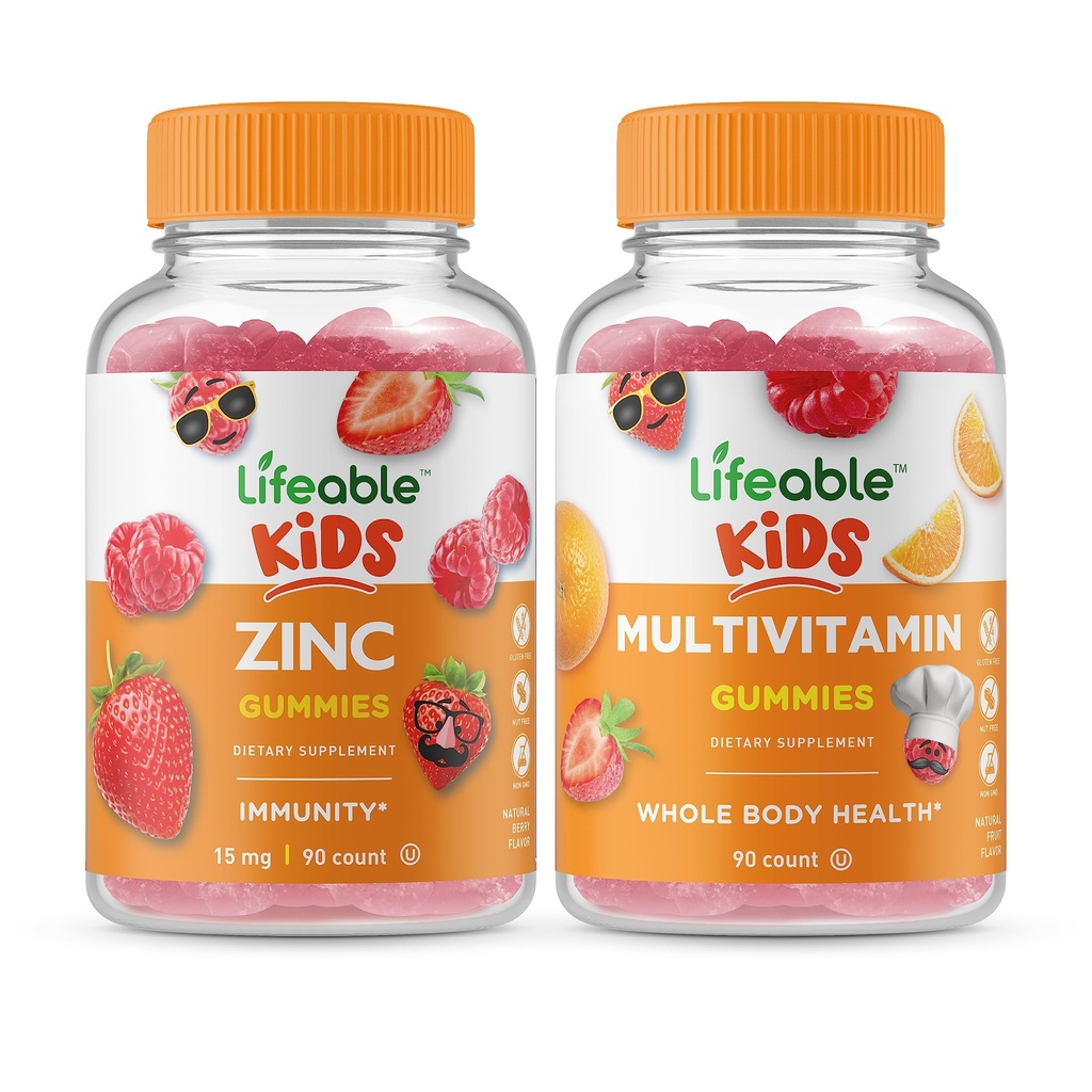 Żywe Cynk Kids + Multivitamin Kids, Gummies Bundle - Great Desting, Suplement witaminy, Gluten Free, GMO Free, Gummy do żucia