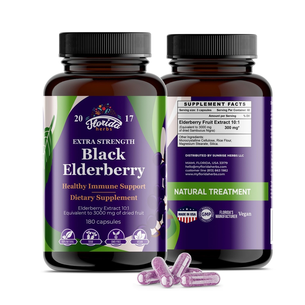 Black Elderberry Kapsułki 124; 180 Hrabia 124; Sambucus Elderberry Witaminy, Non-GMO, Gluten Free, Organic Elderberry Extract Sambucus Nigra