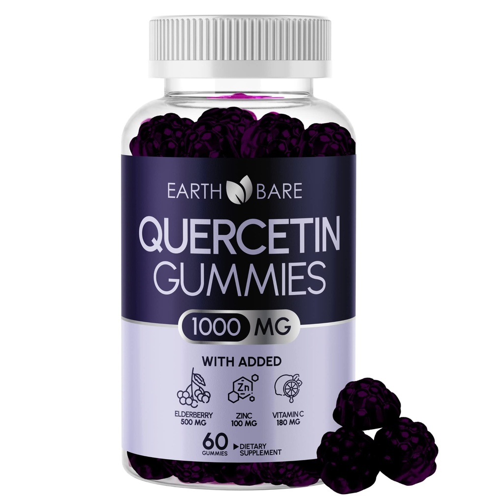 Quercetin Gummies z Elderberry, Cynk & Witamina C - Suplement wsparcia immunologicznego - Przeciwutleniacz & Sezonowe Wellness - Wegan, Non-GMO, Natural Berry Flavor - 60 Gummies