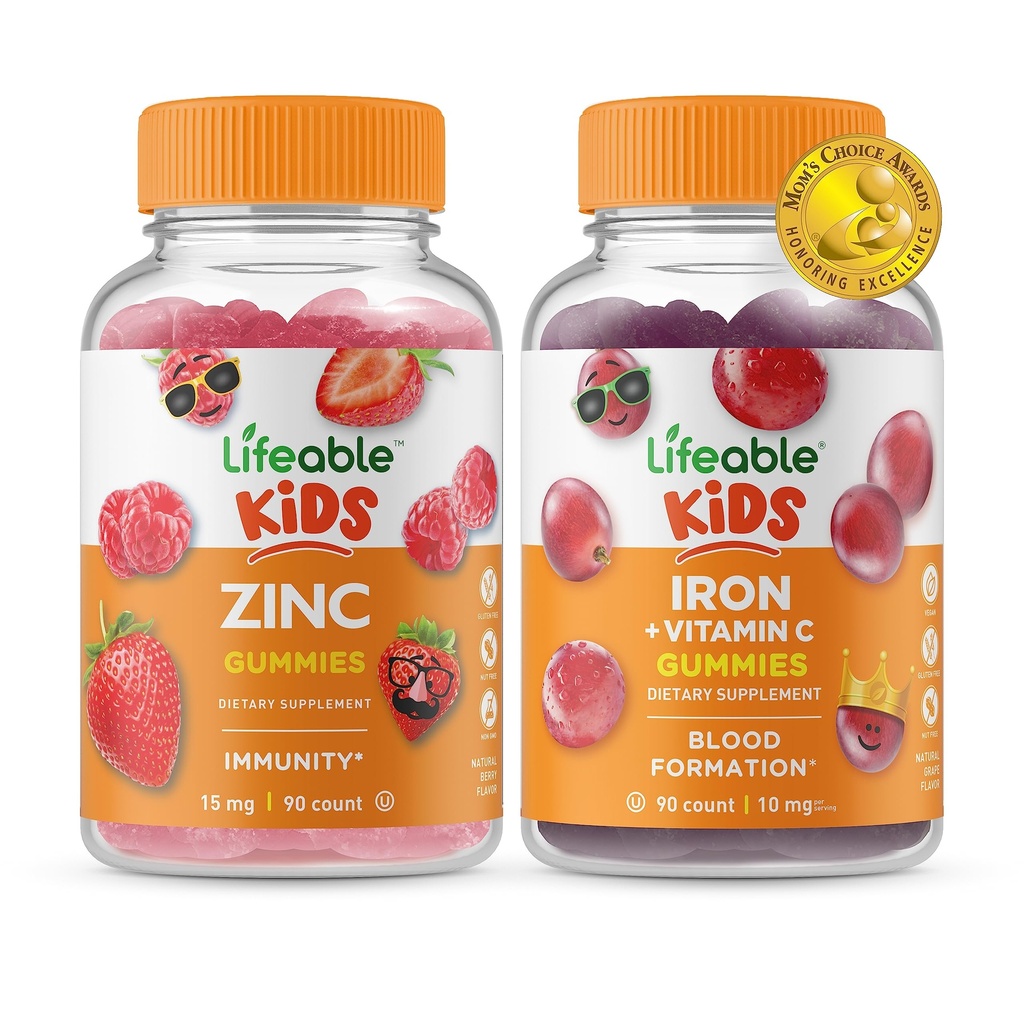 Żywe dzieci Cynk + Żelazko i Witamina C Dzieci, Gummies Bundle - Great Desting, Suplement witaminy, Gluten Free, GMO Free, Gummy do żucia