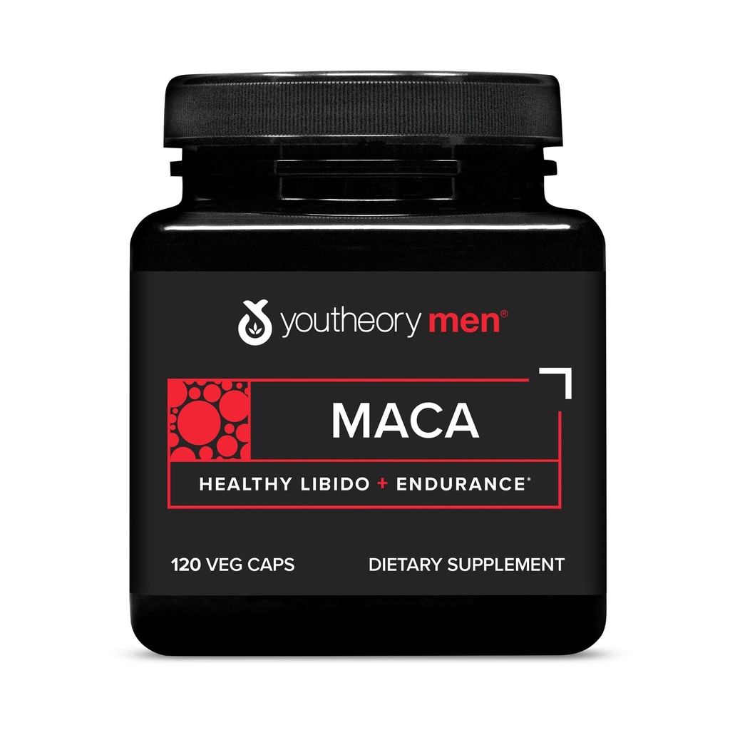 Youtheory Men 's Maca - Vegan Maca Supplement for Men - Wsparcie energii, Stamina & Endurance * - Dairy, Soy & Gluten Free - 120 Kapsułki warzyw