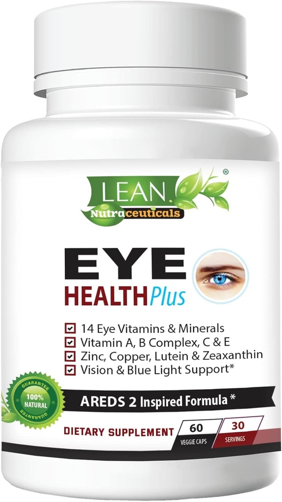 2 Eye Health Plus w / Miedź, Witamina A B C E, Luteina i Zeaksantyna, Quercetin, Cynk, Wyciąg z borówki, Biotin - Pielęgnacja wzrokowa, Suchość, Strain, Night Vision Supplement dla dorosłych 60 kapsułek